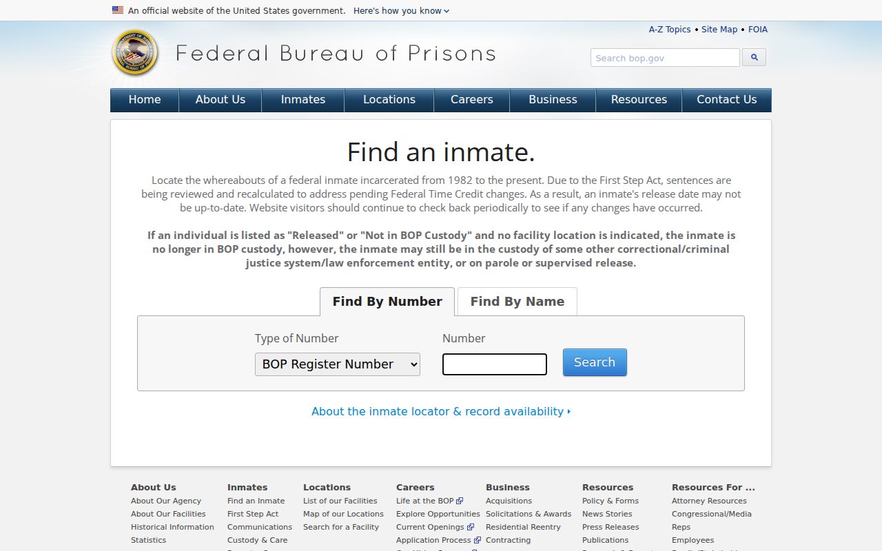 Jackson County arrest lookup federal BOP inmate locator