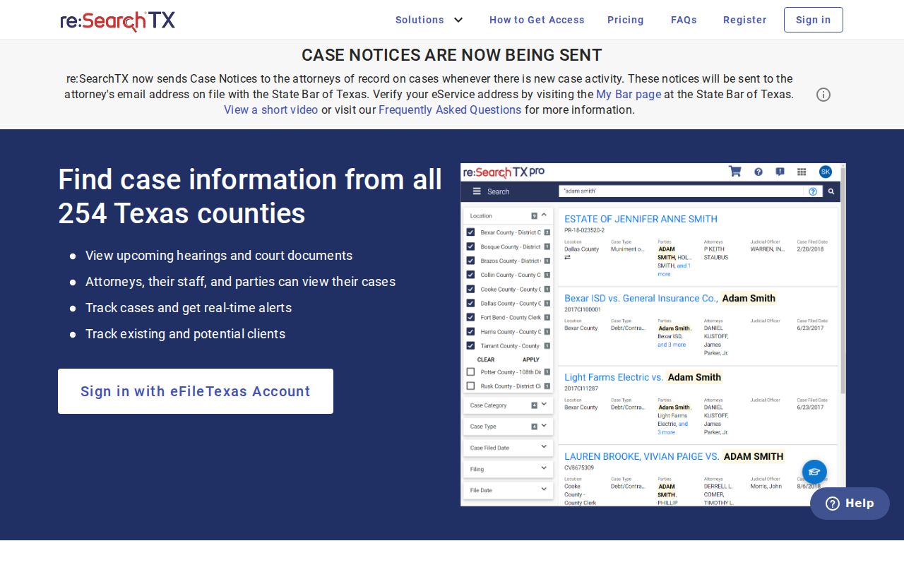Jackson County criminal court cases reSearchTX interface