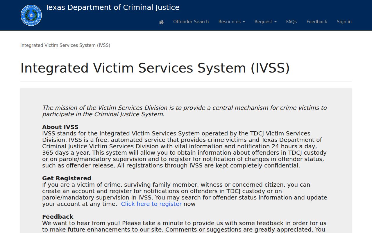Jackson County criminal history TDCJ victim notification portal